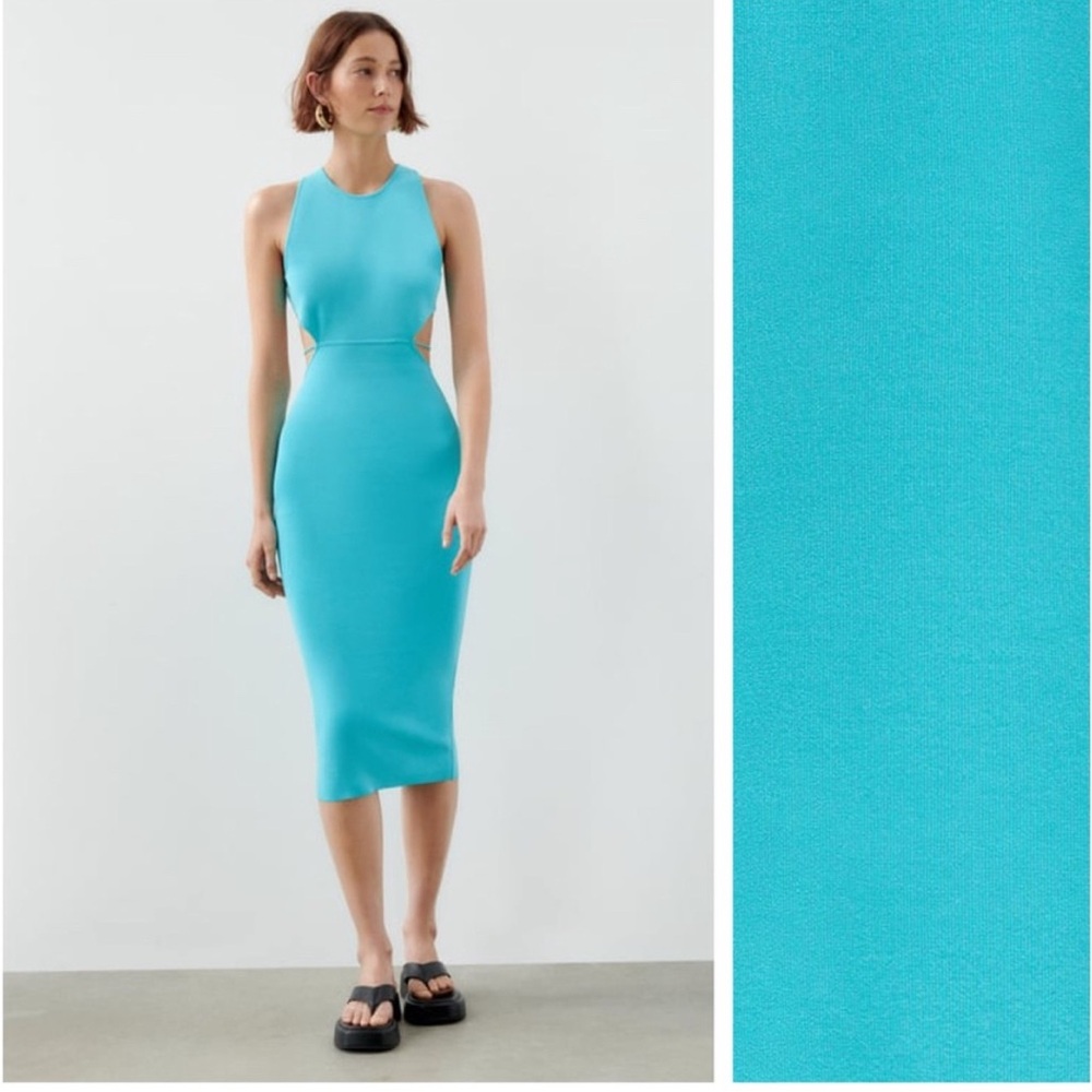 Zara sky blue knit midis dress size Small
